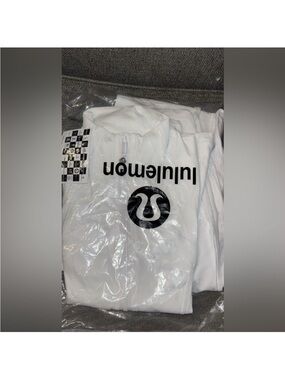 lululemon athletica White Long Sleeve Half-Zip Top with Black Logo